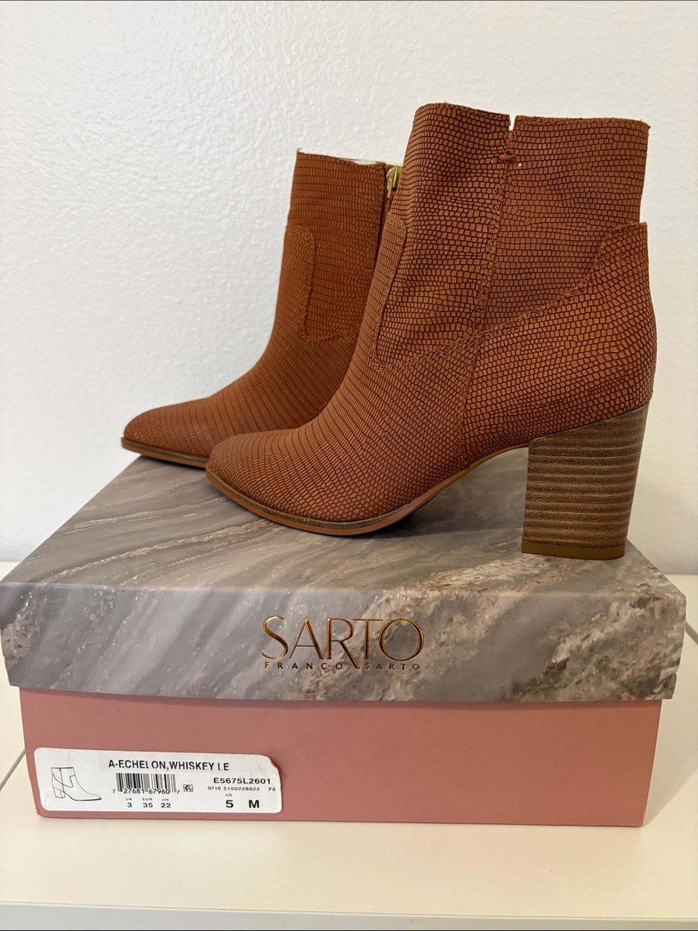 Franco Sarto Echelon Whiskey Brown Textured Ankle Booties